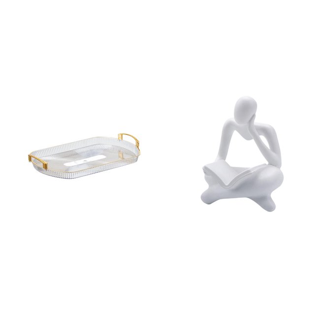 Bandeja rectangular nórdica para tocador y estatua de pensador abstracto. Organizador decorativo para comedor, oficina, hogar, dormitorio o estante de