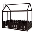 thumbnail image 5 of Twin Size Wood Bed, House Bed Frame with Fence for Kids, Teens, Girls, Boys (Espresso), 5 of 7