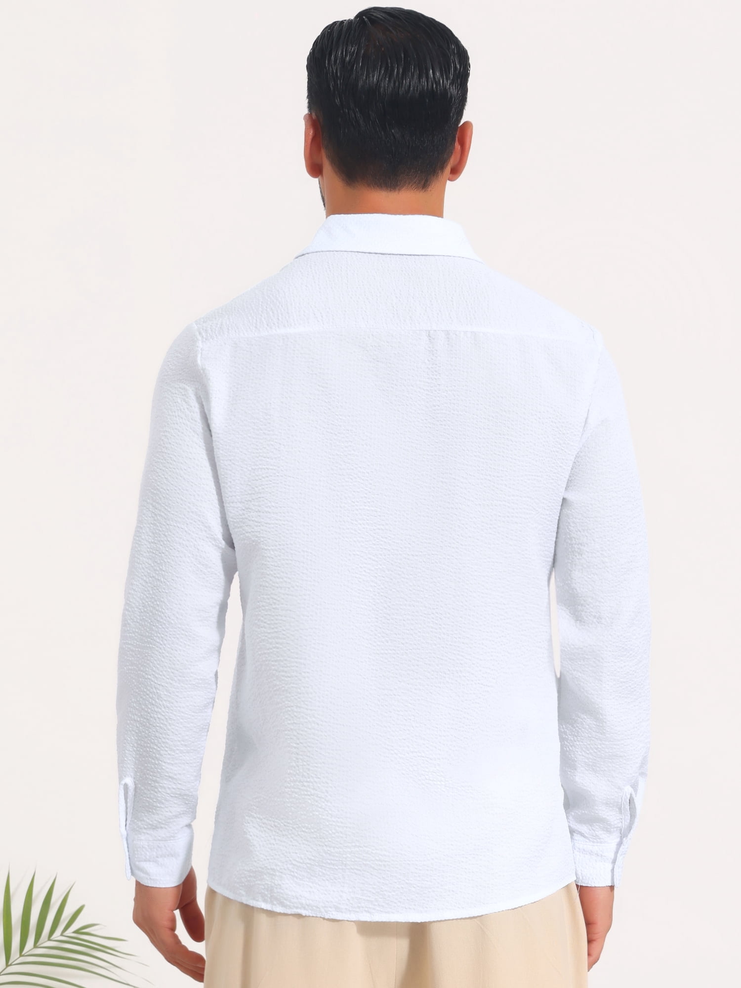 DARING DIVA Men's Seersucker Long Sleeve Button Down Textured Striped Shirts M White