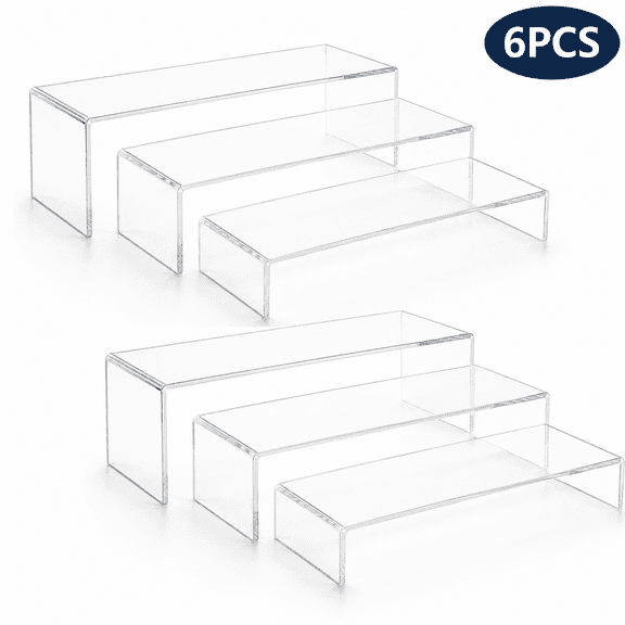 Large Acrylic Risers Display Risers Clear Rectangular Showcase Collectibles Display Shelf Retail Desktop Display Stand 6 Pcs