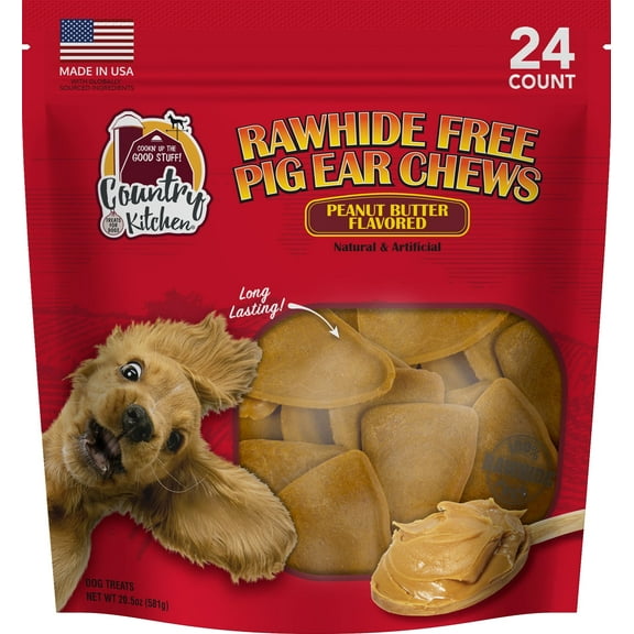 Country Kitchen Peanut Butter NoHide Ear Dog Treat: 24ct (20.5oz 581g)