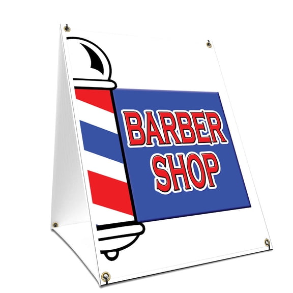 A-frame Sidewalk Barber Shop Sign With Graphics On Each Side | 18" X 24" Print Size
