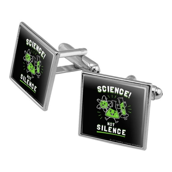Science Not Silence Funny Humor Square Cufflink Set - Silver or Gold