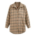 thumbnail image 7 of Women's Collared Loose Long Sleeve Plaid Shirt,Oversized Casual Button Down Shacket Jacket,Coffee,Women's Plus Size M, 7 of 7