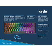 Geeky GK61 RGB USB Gaming Keyboard with Keycap Puller, Black