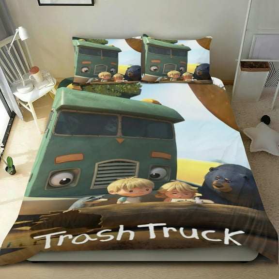 Trash Truck Themed Bed Sheet Set Three Piece Set 53x79 In ches Comfortable And Skin Friendly Unique Design Creating A Star Studded Night Home Decor Gifts For Family Friends fans