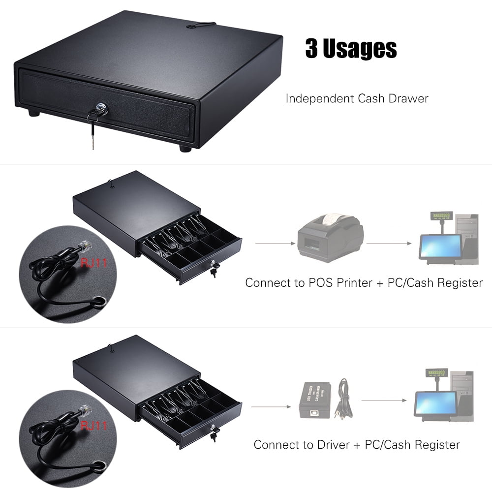 Cash Drawer Box Connect Epson POS Receipt Printers 5 Bill 5 Coin Tray Key Lock 