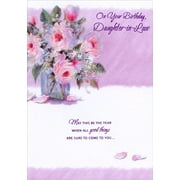 Designer Greetings Pink Flowers in Glass Vase: All Good Things Birthday Card for Daughter-in-Law