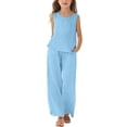 thumbnail image 6 of Summer Outfits for Girls 7/8 Tween Girls Clothes Cotton Linen Sleeveless T-Shirt Straight Leg Pants 2 Piece Outfit Teen Cute Vacation Matching Outfits, 6 of 6