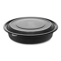 Pactiv Evergreen EarthChoice MealMaster Container with Lid, 48 oz, 10.13" Diameter x 2.13"h, 1-Compartment, Black/Clear, Plastic, 150/Carton