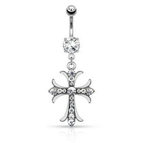 Body Accentz Belly Button Ring Celtic Cross with Paved Gems Dangle Navel Ring