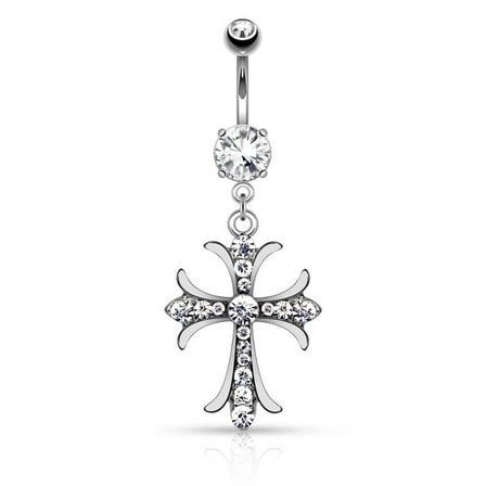 Body Accentz Belly Button Ring Celtic Cross with Paved Gems Dangle Navel Ring