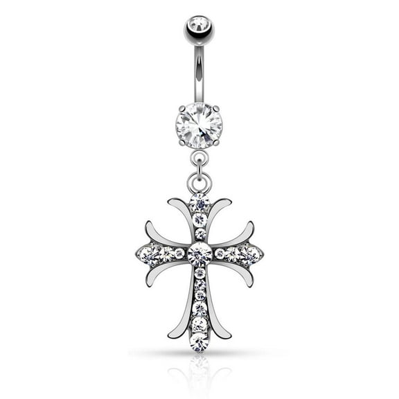 Body Accentz Belly Button Ring Celtic Cross with Paved Gems Dangle Navel Ring