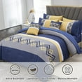 thumbnail image 3 of Davulos 6 Piece Geometric Pattern Blue Comforter Set，Queen Bed in a Bag Set , Stylish Bedding Set with Comforter, Flat Sheet, Fitted Sheet, 2 Pillowcases & 1 Decorative Pillowcase, 3 of 8