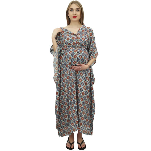 Bimba Robe Maxi à Cordon Multicolore pour Mamans, Manches Kimono, Caftan de Maternité-10