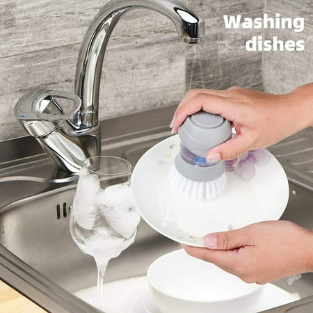 

Soap Dispensing Palm Brush Kitchen Brush for Dish Pot Pan Sink Cleaning Mini Scrub Brush with Stand Dishes Scrub Brush Scrub Brush with Soap Sink Brushes for Kitchen