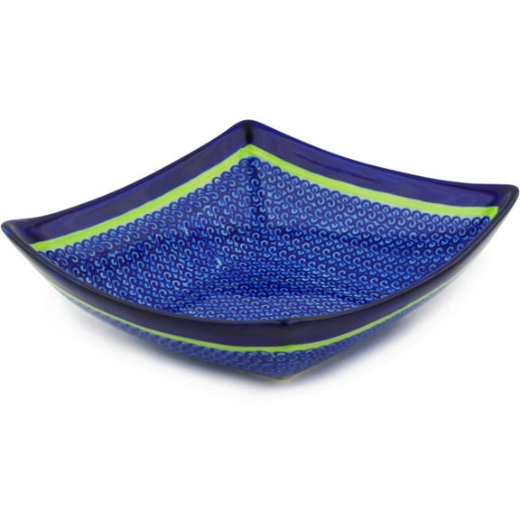 Polish Pottery 7¾-inch Square Bowl (Midnight Eclipse Theme) Signature UNIKAT Hand Painted in Boleslawiec, Poland Certificate of Authenticity