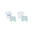 thumbnail image 3 of Toddler Baby Birthday Outfit Letter Embroidery Short Sleeve T-Shirt with Checkerboard Shorts 2 Pcs Set for Boy Girl, 3 of 10