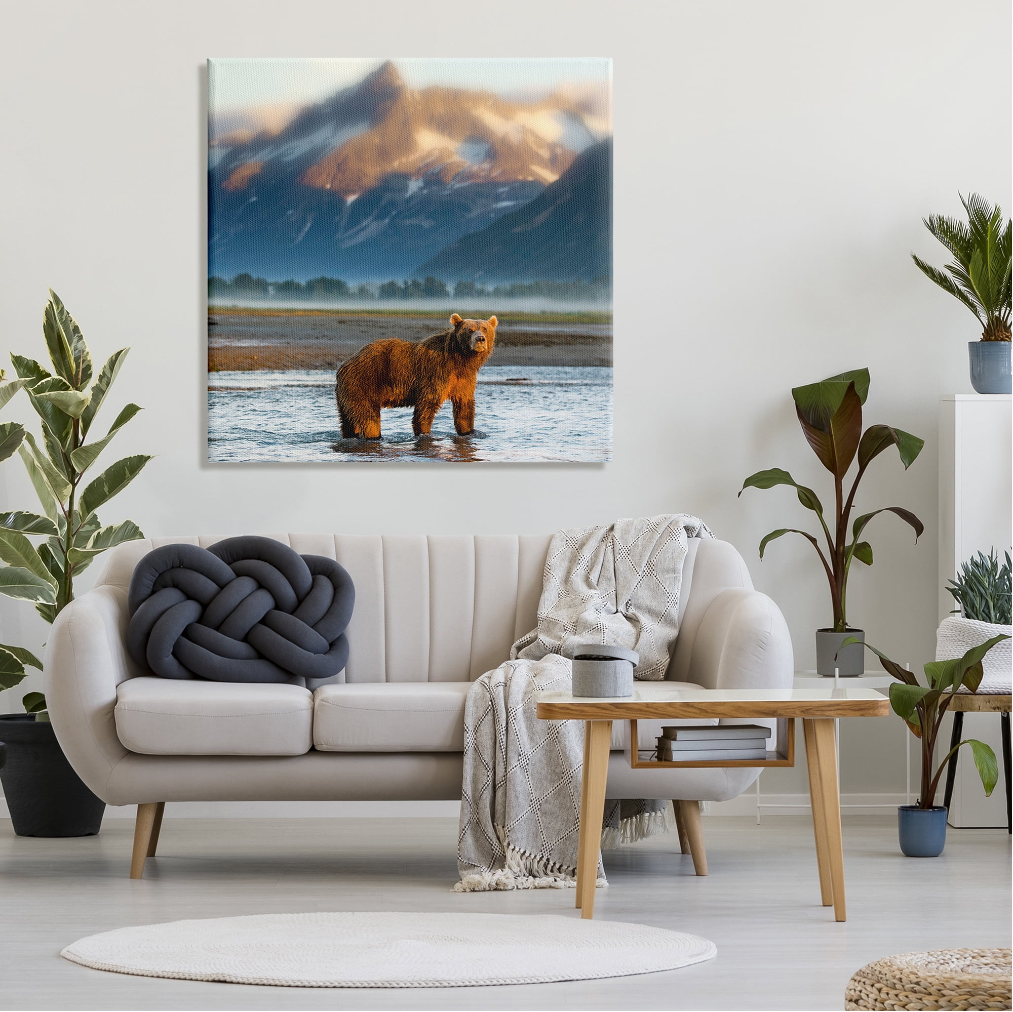 Stupell Industries Bear in Mountain Lake Animals & Insects Photography Gallery Wrapped Canvas Art Print Wall Art, 36 x 36