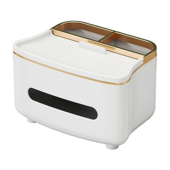 Tissue Box Cover,Kleenex Box Covers,Upscale Household Tissue Box Organizer - Living Room Remote Control Storage Box, 2-in-1 Paper Box with Storage Compartment(MulticolorWhite)
