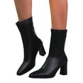 thumbnail image 4 of Mgmyaa Women's Mid Calf Boots Fashionable Winter Pointy Toe Straight Shaft Low Block Heel Booties, 4 of 9