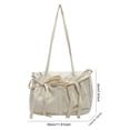 thumbnail image 2 of Women Plain Drawstring Tote Bag With Bow Cute Shoulder Bag Large Capacity Decor Bag (Beige), 2 of 10
