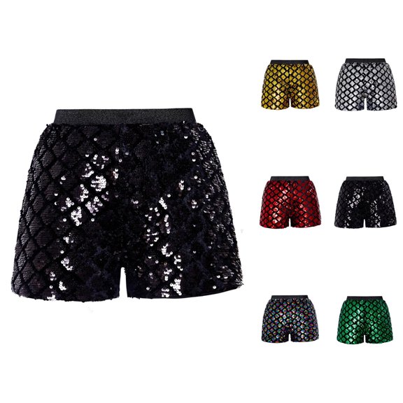Sparkly Sequin Shorts for Women Elastic High Waist Shiny Metallic Sequins Hot Shorts Disco Party Clubwear