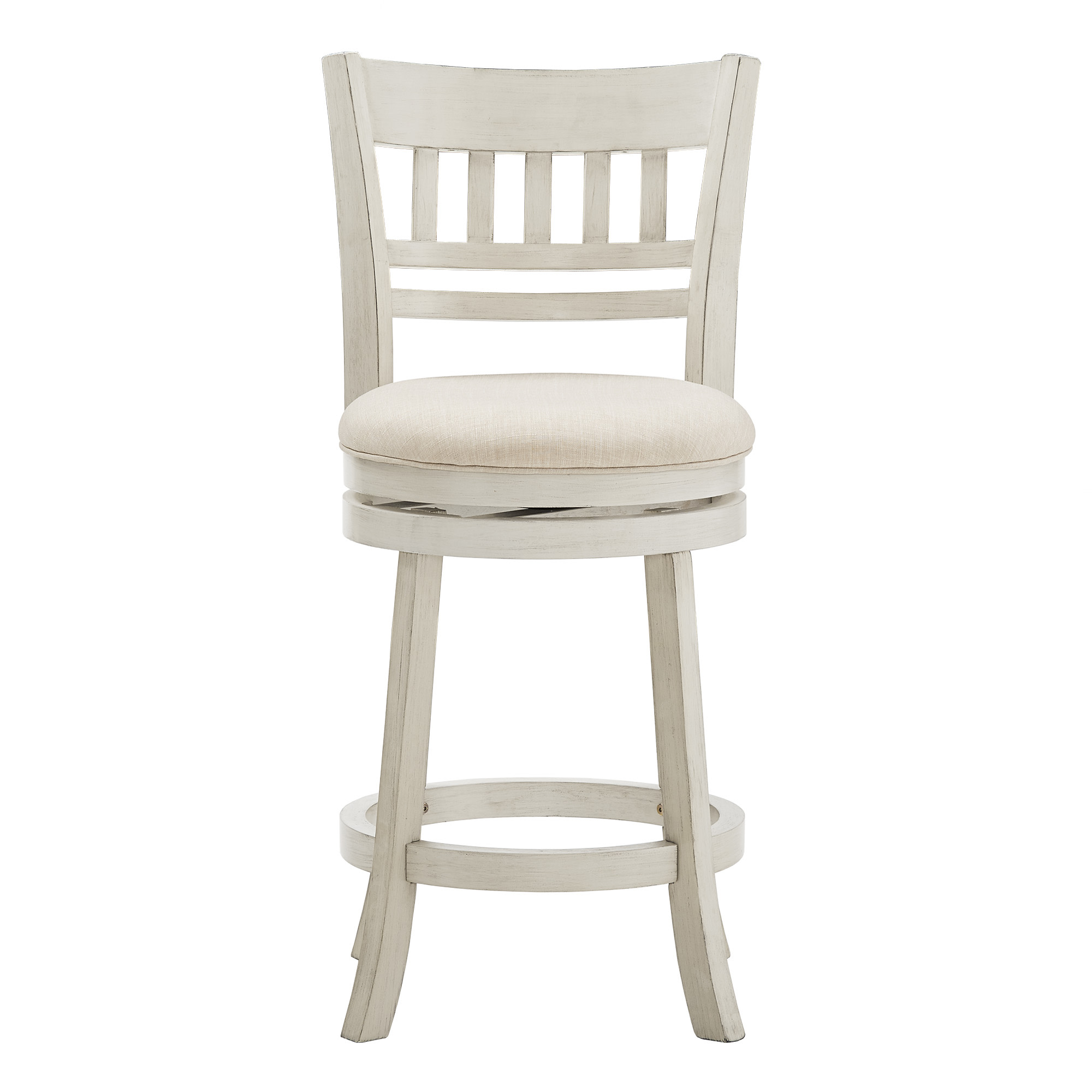 Weston Home Shapel Lattice Back 24"H Swivel Counter Height Stool, Antique White Finish, Beige Linen