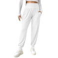 thumbnail image 3 of ClodeEU Women's High Waisted Smocked Waist Jogger Pants,Casual Loose Fit Joggers with Elastic Cuffs White,Women's Plus XXL, 3 of 9