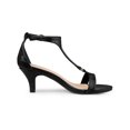 thumbnail image 3 of BLISSFUL STEP Women's Shoes T-Strap Embossed Kitten Heel Buckle Closure Open Toe Dress Sandals Black 7, 3 of 7