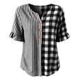 thumbnail image 4 of Molidfa Women's V-Neck Blouse 3/4 Sleeve Plaid Stretchable Pull-On Style Regular Fit Striped Casual Elegant Top, 4 of 5