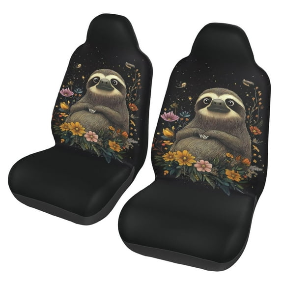 KAKALAD Sloth & Flowers 3 Car Accessories Seat Covers Set Vehicle Seat Covers Universal Front Seats Protector 2 Pcs