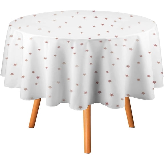 Round Table Cloth Rose Gold and White Star Tablecloths Washable Table Cover for Kitchen Dinning Party Tabletop Modern Decoration,70inch