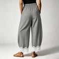 thumbnail image 4 of Sewkxo Womens Lace Trim Gingham Barrel Pants Wide Leg Elastic Drawstring Waist Lounge Pants Plaid Trousers with Pockets,Black 2XL, 4 of 5