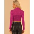 thumbnail image 4 of Top Corto de Fiesta Allegra K Cuello Alto Transparente de Malla Estrellas Rosa Caliente L, 4 of 5