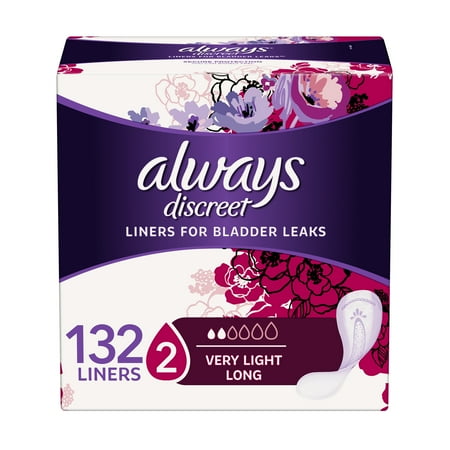Always Discreet Incontinence Liners, Very Light Absorbency, Long Length, 132 (Best Panty Liners For Incontinence)