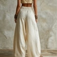 thumbnail image 3 of Oksale Boho Pants for Wmen Baggy Pull On Palazzo Pants with Pockets Casual Drawstring Elastic Waisted Vacation Beach Pants Flowy Ladies Outfits Khaki S, 3 of 7