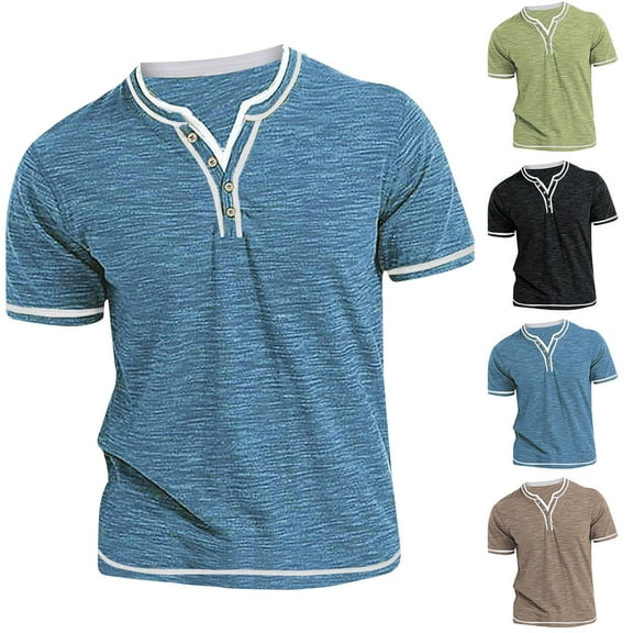 HAPIMO Loose Pullover for Men Solid Color Teens Tops Short Sleeve Quarter Button Activewear Casual Workout Summer Fashion Tees Holiday Black L
