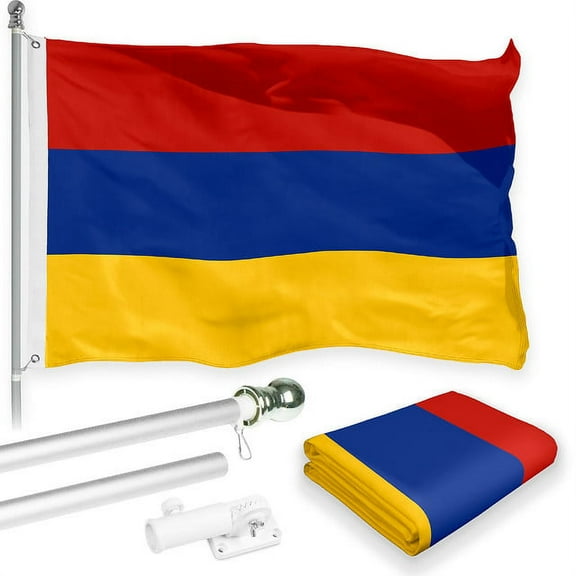 G128 Combo Pack: Flag Pole 6 FT Silver Tangle Free & Armenia Armenian Flag 3x5 FT Printed 150D Polyester