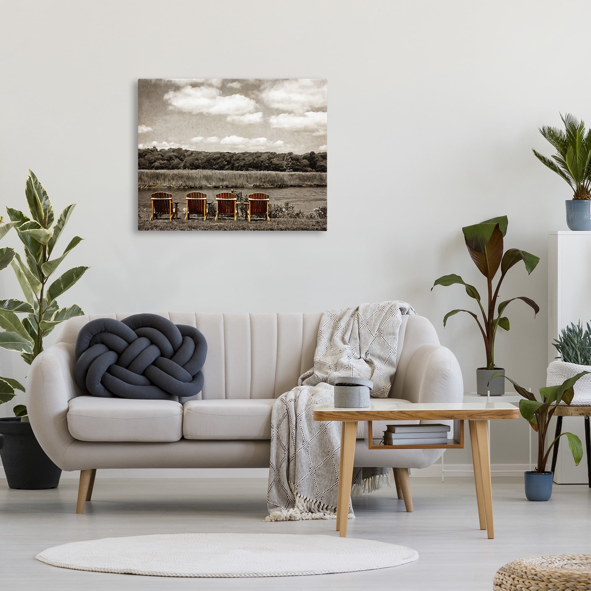 Stupell Industries Adirondacks Lake View Landscape Painting Gallery Wrapped Canvas Art Print Wall Art, 40 x 30