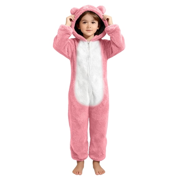 Cethrio Girls Onesie Pajamas, Long Sleeve Warm One-piece Fleece Winter Sleepwear Home Loungewear Size 10-12 Pink
