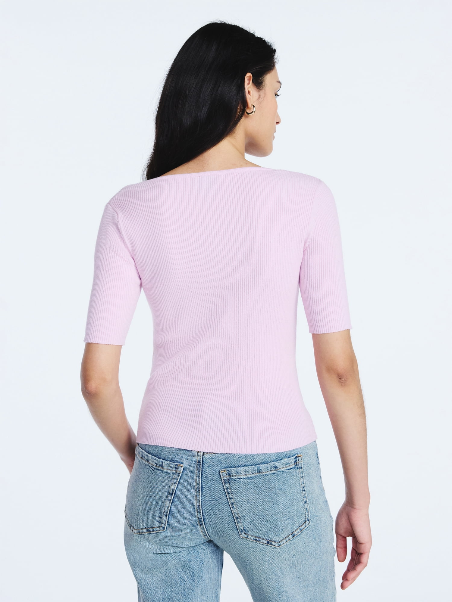 Scoop Women's Square Neckline Cardigan Sweater with Short Sleeves, Lightweight, Sizes XS-XXL