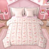 Homewish Kawaii Bowknot Rabbit Bedding Comforter Set 7pcs for Teen, Cute Bunnies Lover Queen Bedding Sets, Chic Princess Bow Reversible Queen Sheet Sets, Ultra Soft Bedroom Decor
