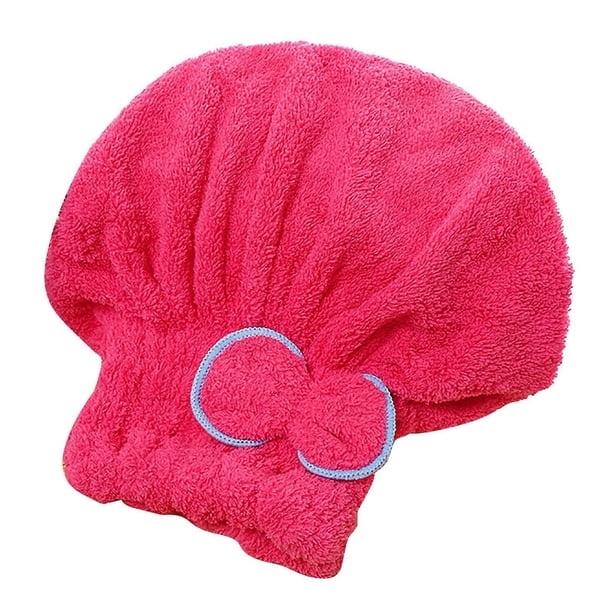 Toalla para el cabello para mujer, turbante de microfibra de secado rápido, gorro de forro polar coral para cabello largo y grueso, rosa intenso.