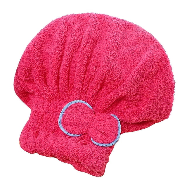 Toalla para el cabello para mujer, turbante de microfibra de secado rápido, gorro de forro polar coral para cabello largo y grueso, rosa intenso.