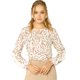 thumbnail image 1 of Blusa Floral Allegra K Manga Larga Con Volante Cuello Redondo Ojo De La Cerradura Para Mujeres Blanco M, 1 of 6