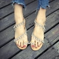 thumbnail image 5 of huanledash Plus Size Women Rhinestone Faux Pearl Tassel Shoes Summer Clip Toe Flat Sandal, 5 of 8