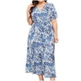 thumbnail image 2 of Amzcrzy Robes pour Femmes Robes Grande Taille pour Femmes aux Formes Robes pour Femmes Robe Décontractée à la Mode Imprimée à Col en V à Manches Courtes avec Taille Cintrée Robe Ample Robe Grande Taille, 2 of 4