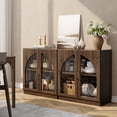 thumbnail image 3 of Aufeile Sideboard Buffet Cabinet with Arched Glass Doors, 30" Modern Accent China Cabinet with Adjustable Shelf for Dining Room, Entryway, Walnut, 3 of 9