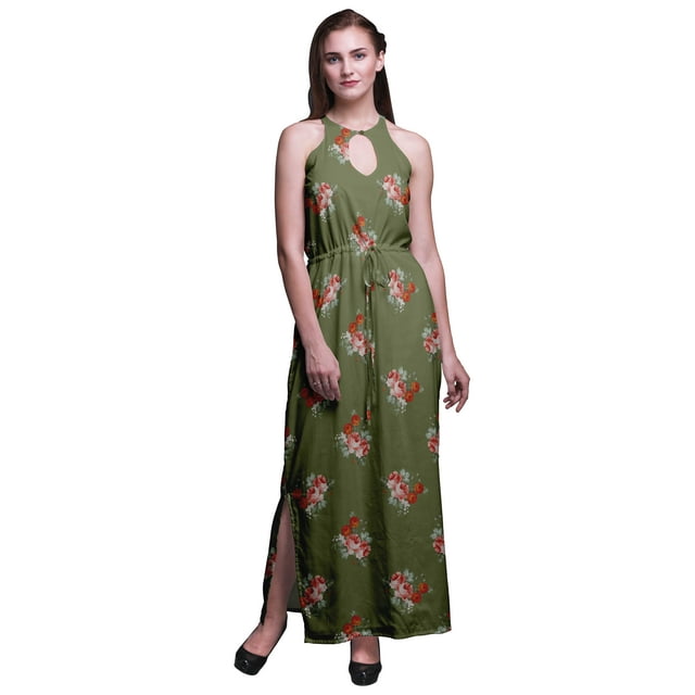 Bimba Robe Maxi Longue Sans Manches à Imprimé Floral pour Femmes avec Fentes Latérales Tenue d'Été-petite